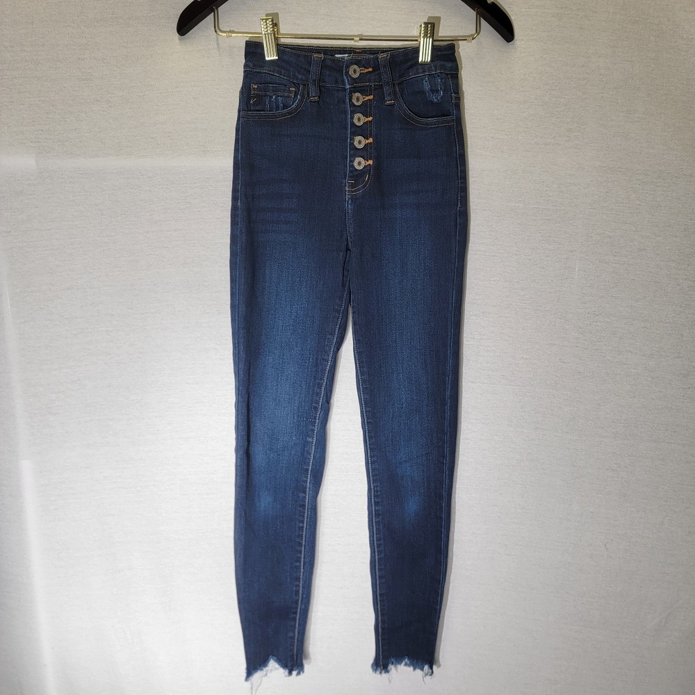 KanCan High Rise Button Fly Skinny Jeans Women's Size 0/23 Dark Wash